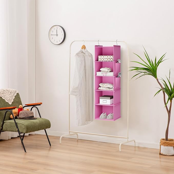 Hanging Closet Organizer, 5-Shelf Closet Hanging Storage Shelves, Light Pink