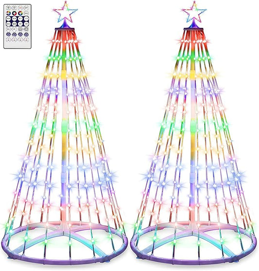 2 Pack 9ft Christmas LED Cone Tree Lights Outdoor Decoration 24 Modes Color Changing with Timer Foldable Lighted Yard Trees Waterproof String Lights Holiday Decor for Christmas New Year Xmas