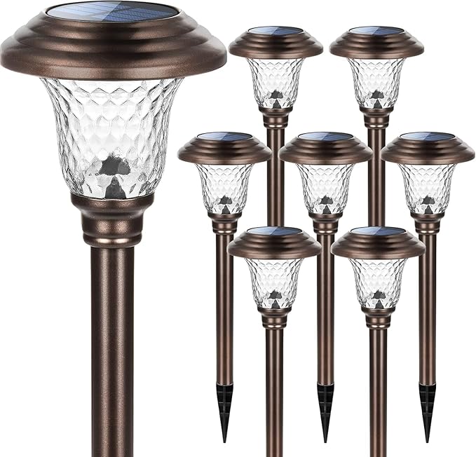 GIGALUMI 8 Pack Solar Pathway Lights, Solar Garden Lights Outdoor Warm White, Waterproof Led Path Lights for Yard, Patio, Landscape, Walkway (Brown)