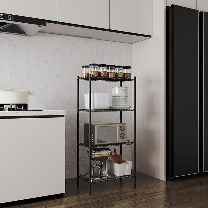 4 Tier Shelves Storage, Wire Shelf Unit, Standing Adjustable Metal Shelves Organizer, Storage Racks for Restaurant Garage Pantry Kitchen Garage(21.2 '' x 11.4" x 43.3 ")