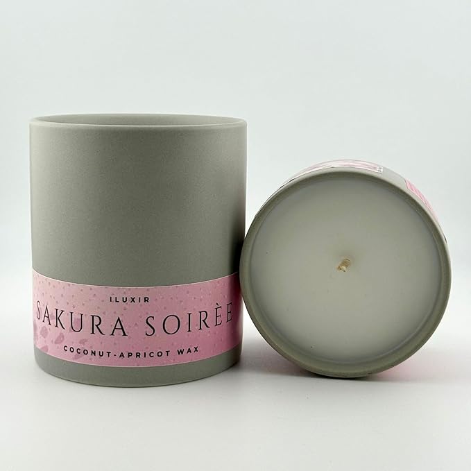 Sakura Soiree Scented Candle – Long Burning Cherry Blossom & Sandalwood Spring Fragrance – Non-Toxic Hand-Poured Coconut-Apricot Wax 13 oz with Luxury Gift Box Made in USA Small Batch Crafted.