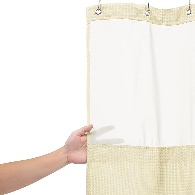 N&Y HOME Stall Waffle Weave Shower Curtain with Snap-in Fabric Liner & Hooks Set - 36" x 72" Small Shower Stall Size, Hotel Style & Mesh Top Window, Machine Washable - 36x72, Cream