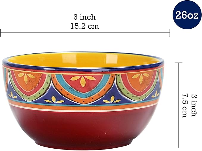Bico Tunisian Cereal Bowls Set of 4, 26 oz Deep Ceramic Soup Bowls for Cereal, Salad, Noodles, Kitchen, Microwave and Dishwasher Safe, Gift for Housewarming and Thanksgiving