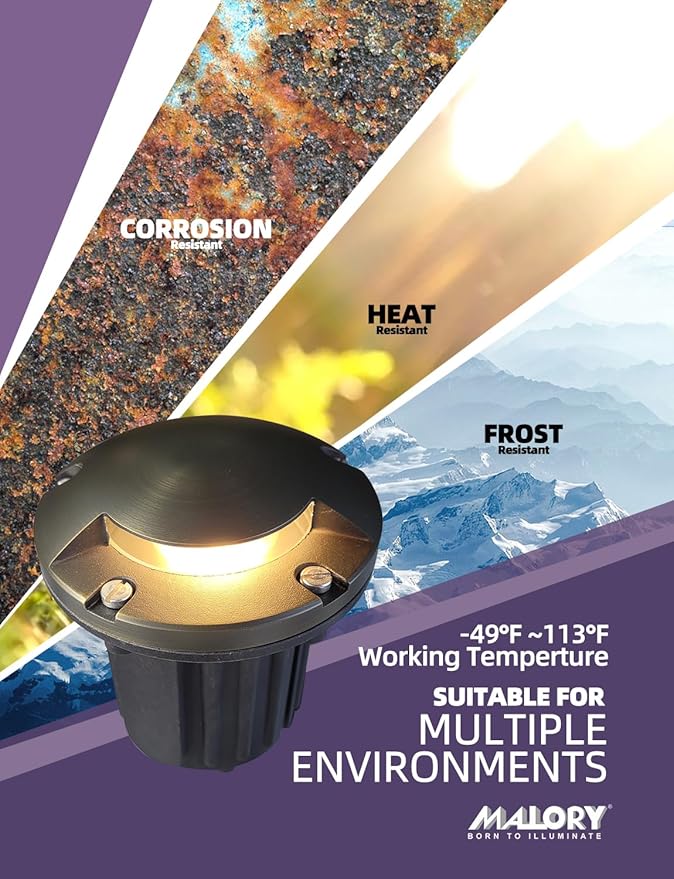 MALORY Brass Top Cover Landscape Well Lights,(5‘’H) 12V Low Voltage Outdoor In Ground Lights,Landscape Lighting for Pathway, Driveway and Garden (One-Direction Turret, 4-Pack with Bulb)