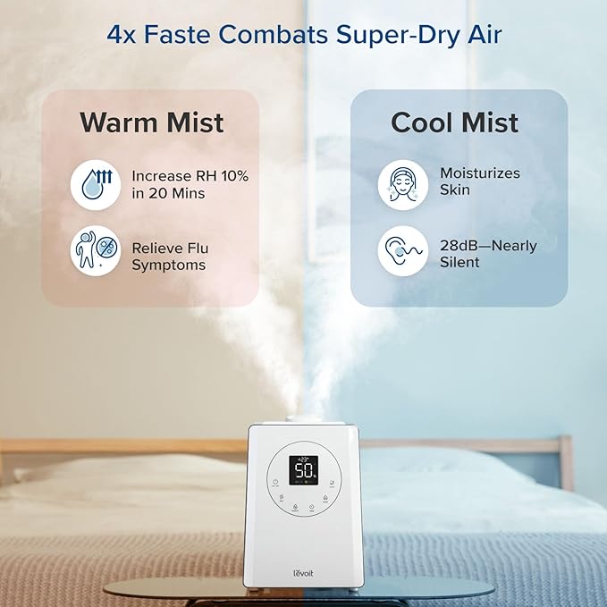 LEVOIT LV600S Smart Warm and Cool Mist Humidifiers for Home Bedroom Large Room, (6L) 753ft² Coverage, Quickly & Evenly Humidify Whole House, Easy Top Fill, App & Voice Control - Quiet Sleep Mode