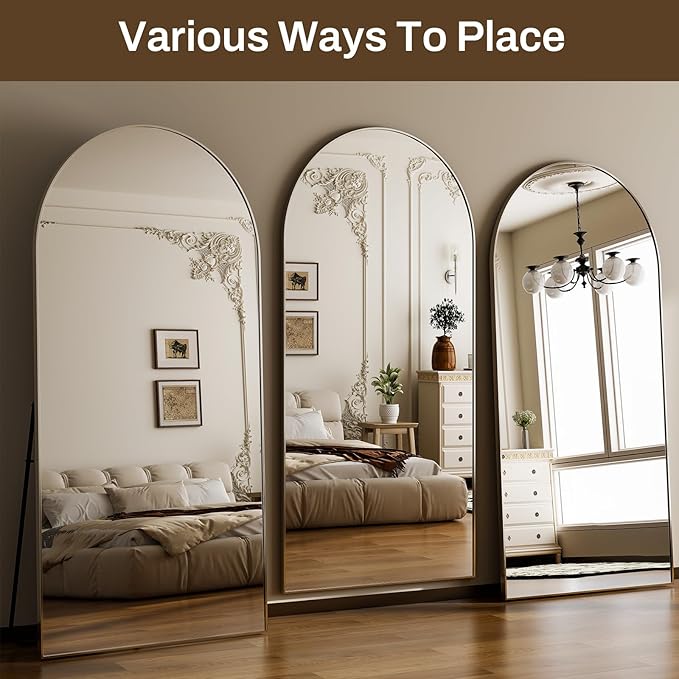 HARRITPURE 76"x34" Silver Full Length Mirror Arch Floor Mirrors with Aluminum Alloy Frame Free-Standing Wall Mounted or Leaning Large Bedroom Dressing Mirror Modern & Contemporary Decor for Home