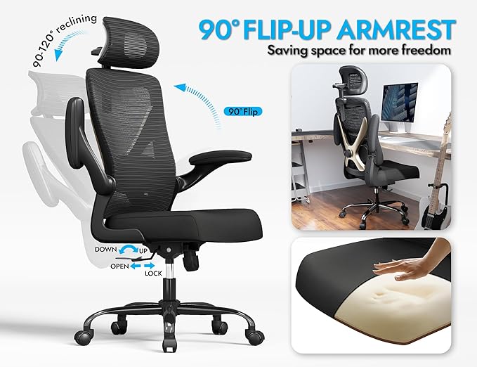 Ergonomic Office Chair-Mesh Computer Desk Chair Comfy, High-Back Gaming Chairs with 3D Headrest & Lumbar Support, Executive Task Chair for Adults, Comfortable for Long Hours