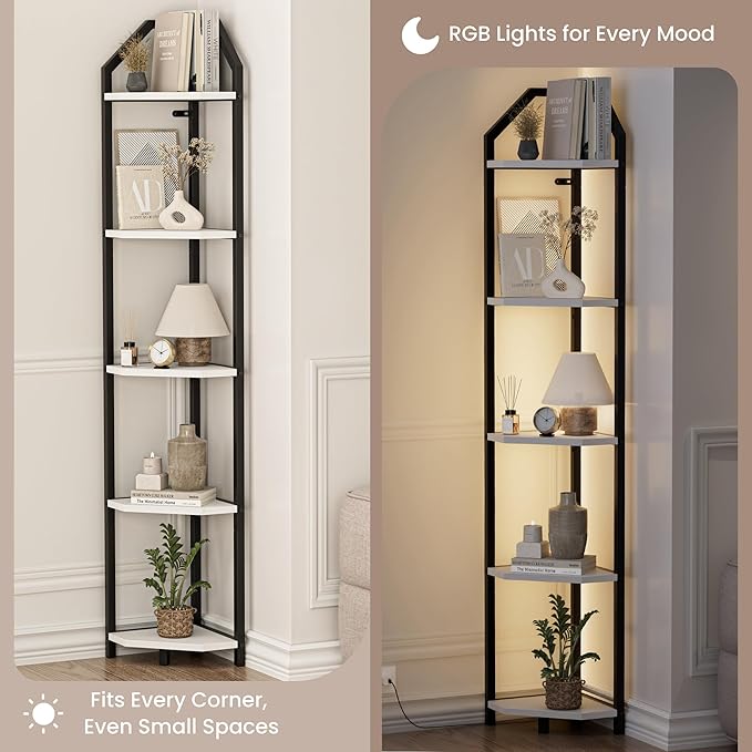 5-Tier Corner Shelf | 70 Inch Tall Bookshelf & Plant Stand, Heavy Duty Storage for Home Office & Living Room - White