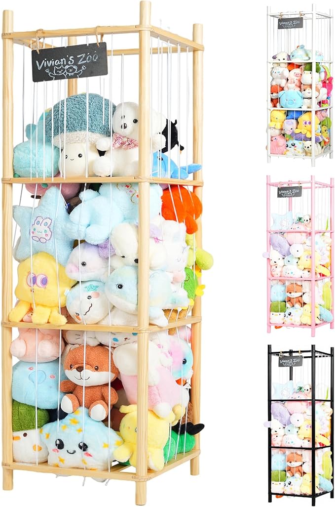 Large Stuffed Animal Storage, Wooden Stuffed Animal Storage Zoo, Toy Holder, Space Saving Toy Zoo for Kidroom, Playroom, Kid’s Gift, Nature