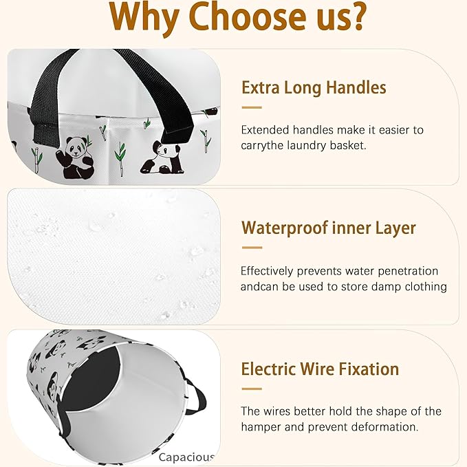 Laundry Hamper, Cute Pandas Animal Laundry Basket,Waterproof Foldable Storage Bin for Bedroom,Clothes Organizer Basket,Toys Box 16x20 Inch