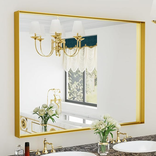 40x30 Inch Gold Bathroom Mirrors for Over Sink, Wall Mounted Mirror for Vanity Sink, Framed Wall Mirror, Rectangular Mirrors for Bathroom,Living Room, Bedroom Horizontal/Vertical