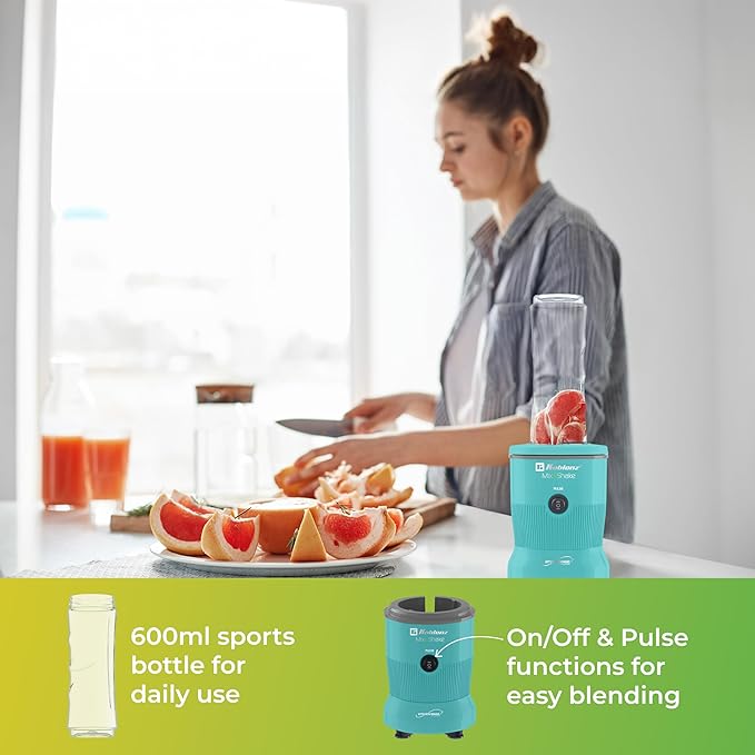 Koblenz Mix&Shake Blender, 20 oz Portable Blender, 600W Motor, Pulse, ON/OFF Functions, Stainless Steel Blades, Shakes, Sauces, Smoothie Maker, (1) 20 oz To-Go Bottle, Green, MSKM-600 V