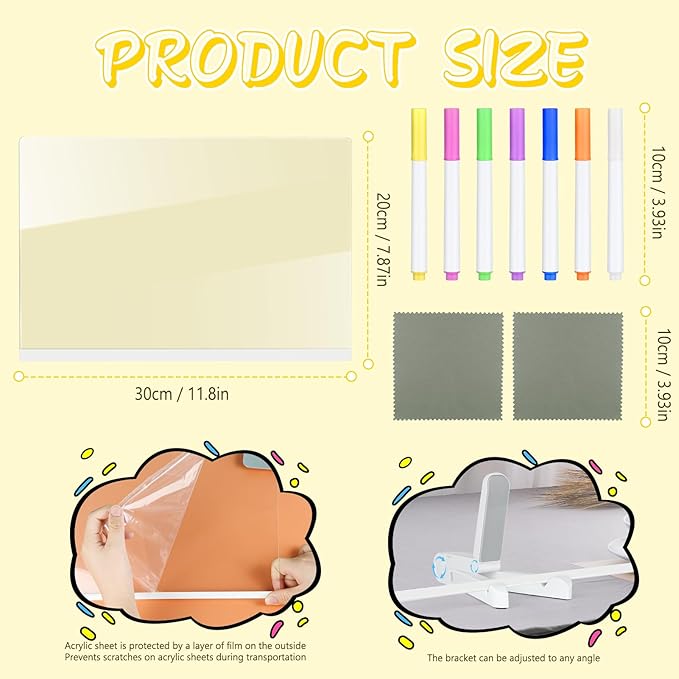 Acrylic Dry Erase Board LED Note Board with Colors, 2025 New Glowing Acrylic Message Marker Board with Light, Dry Erase Board with Stand & 7 Colored pens Illuminated Drawing Board 11.8in * 7.9in