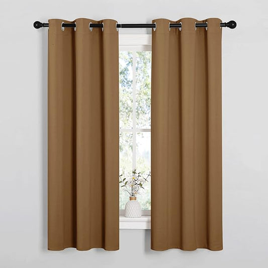 NICETOWN Sleek Blackout Curtains 63 inches Length for Small Windows, Noise Reducing and Block Draft Panels for Door Doorway Laundry Office Luxury Decor Theme (2 Panels, Gold Brown, W34 x L63 -Inch)
