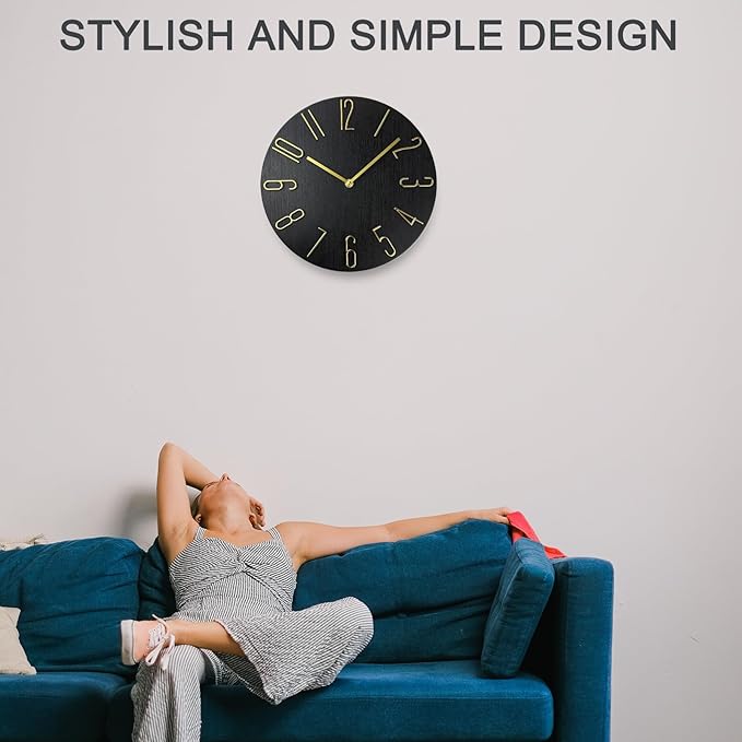 Faupugh 12 inch Wall Clock, Silent Wall Clock, Wall Clocks Battery Operated， Suitable for Home, Office, School, Kitchen, Bedroom, Living Room (Without Second Hand)