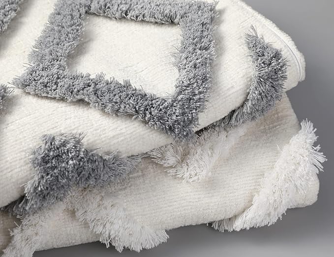 Diamond Pattern Extra Long Pillow Covers 16 x 36,Plush Chenille Decorative Long Lumbar Pillow Covers Pillow Case Cushion Case for Sofa Couch Bed Livingroom Farmhouse,Modern Boho,Grey