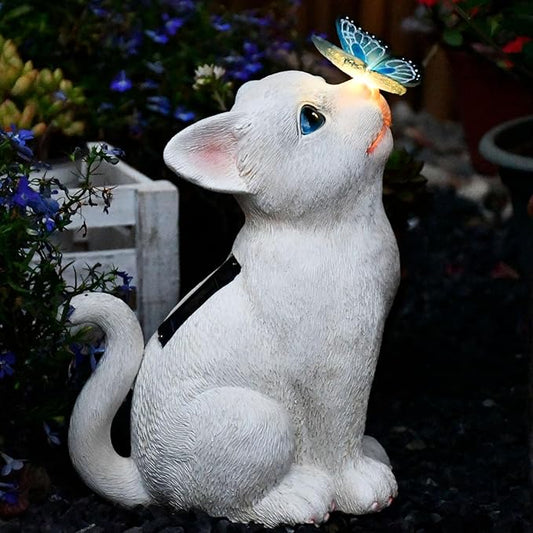 Cat Garden Figurines Outdoor Decor Solar Statue with LED Lights for Patio Lawn Yard Art Decoration Housewarming Garden Gift