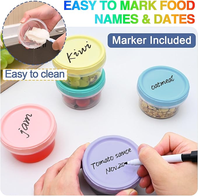 12pcs 8 oz Plastic Containers with Screw Lids, Reusable Clear Food Storage Containers with Pen and Brush for Snack Salad Fruit, Leakproof Small Freezer Containers, Microwave & Dishwasher Safe