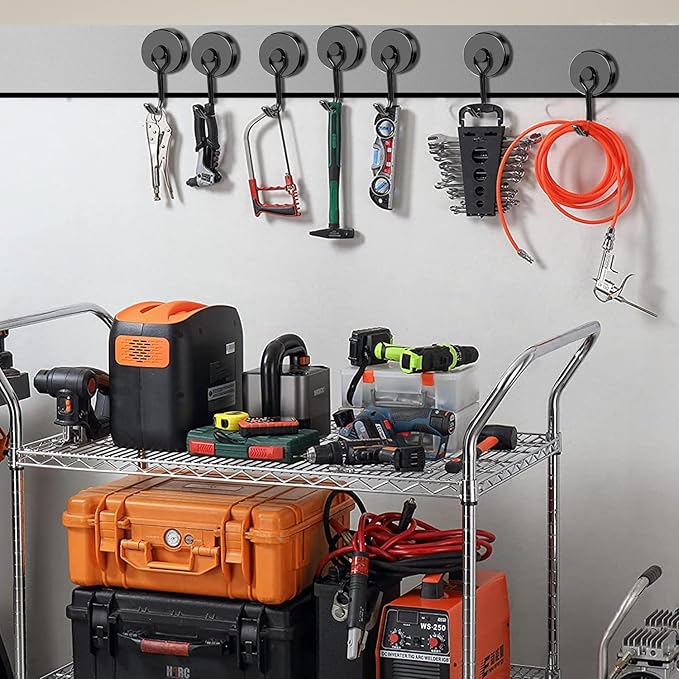 DIYMAG Black Magnetic Hooks, 110LBS Strong Magnetic Hooks Heavy Duty, Cruise Ship Essentials Magnet Hooks with Metal Hook for Hanging Refrigerator Home Kitchen Office, 8Pack