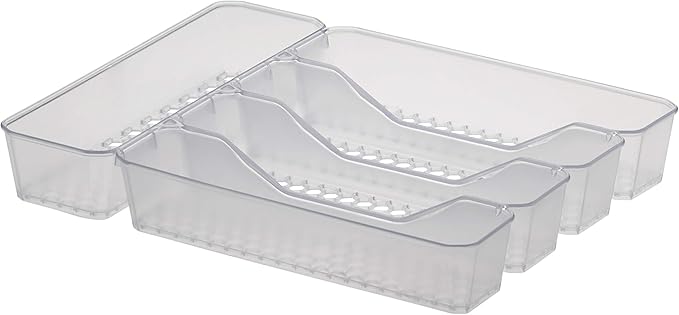 Spectrum Diversified Hexa Drawer Organizer Tray Modern Kitchen Cutlery, Utensil, Silverware Holder Caddy, 5 Dividers Cabinet Storage, 10 x 13, Clear Frost