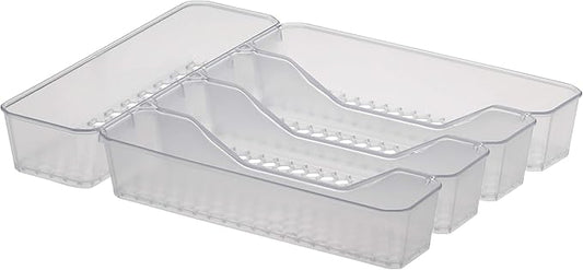 Spectrum Diversified Hexa Drawer Organizer Tray Modern Kitchen Cutlery, Utensil, Silverware Holder Caddy, 5 Dividers Cabinet Storage, 10 x 13, Clear Frost