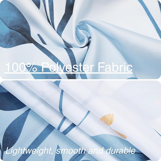 Eucalyptus Shower Curtain, Ombre Floral Leaves Plant Washable Fabric Bath Decor with 12 Hooks 72x72 inches, Moonlight Blue