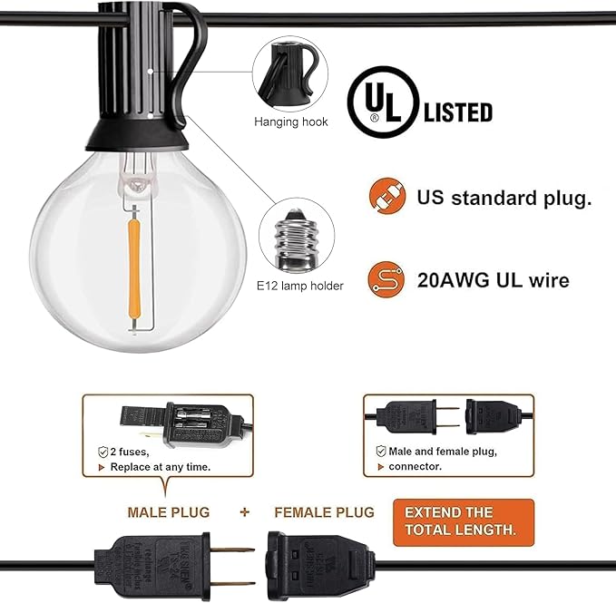 HISTAR 96FT LED Outdoor String Lights With Remote - Waterproof G40 Globe Lights, 52 Dimmable Shatterproof Bulbs for Patio, Backyard, Balcony, Bistro, Cafe Decorative Lighting