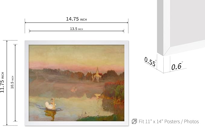 Poster Master Vintage Pond in Radziejowice Poster - Retro Swan Print - Lake Art - Landscape Art - Farmhouse Art - Animal Lover Art - Aesthetic Living Room or Office Decor, 11x14 White Framed