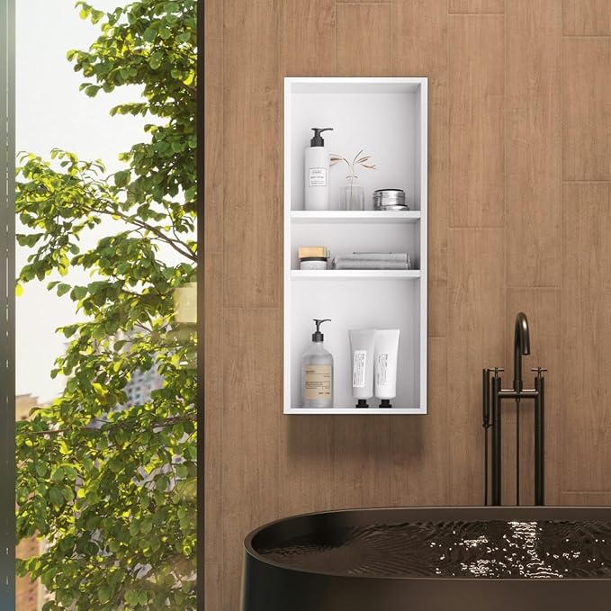 Stainless Steel Shower Niche 12" X 30"，3-Tier Recessed Wall Niche No Tile Needed Shower Shelf for Bathroom Storage (4x12x30 White)