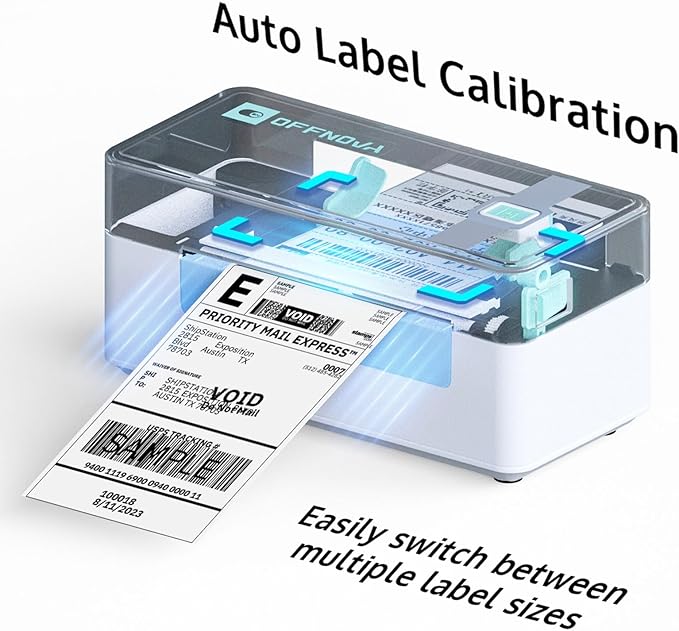 OFFNOVA Shipping Label Printer, Bluetooth Thermal Label Printer 4x6 for Small Business and Shipping Packages, Supports Windows Mac iOS Android, Works with USPS Ebay Shopify Etsy