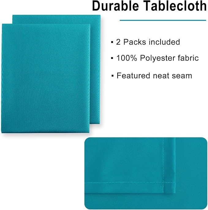 Hiasan 2 Pieces Turquoise Square Tablecloth - Water Resistant and Spillproof Dining Room Washable Fabric Table Cloth for Dining Room, Polyester, 60 x 60 Inch