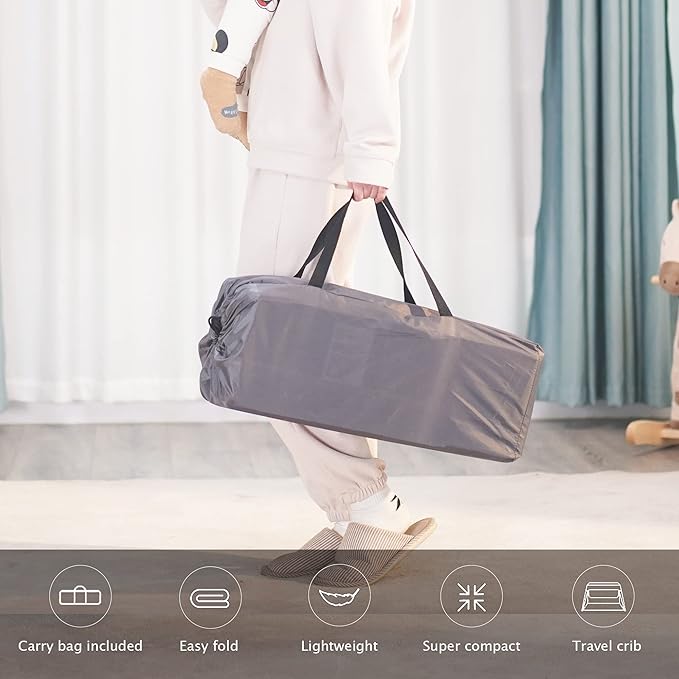 Pamo Babe Travel Crib - Lightweight Baby Playpen with Bassinet, Portable Mini Playard