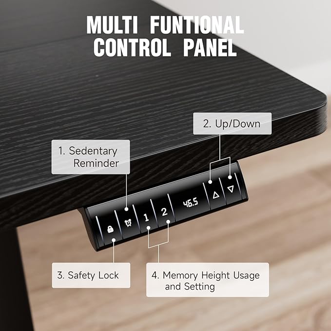 Veken 55 Inch, Height Adjustable Sit Stand Up, Wood Desktop, Work Home Office Computer PC Table, Tall Standup Workstation, Gaming Writing Study Bedroom Rising Desks, Black