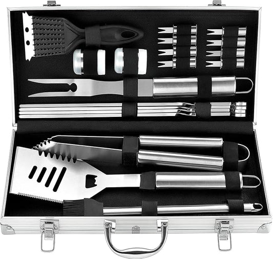 ROMANTICIST 20pcs Heavy Duty BBQ Grill Tool Set in Case - The Very Best Grill Gift for Father's Day and Christmas - Professional BBQ Accessories Set for Outdoor Cooking Camping Grilling Smoking