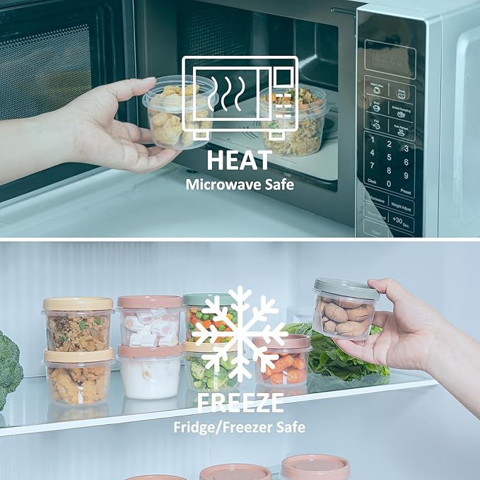 8 Oz Small Food Containers with Lids, 4 Pack, 1-Cup Reusable Snack Containers with Screw Top for Food Small Portions Meal Prep Freezer Storage, Microwave Freezer Dishwasher Safe, 4 Colors