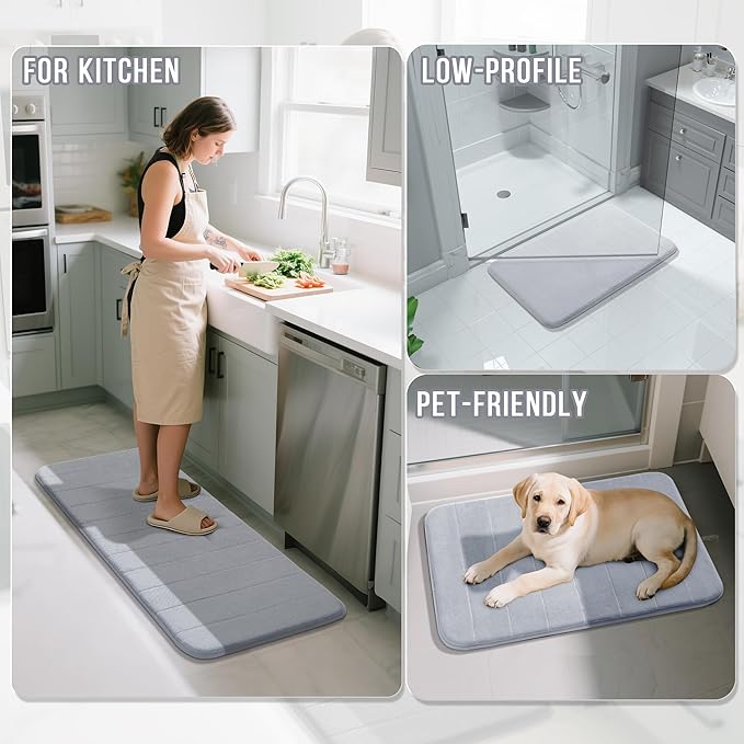 Yimobra Large Bath Mat 36"x24", Super Soft Quick Dry Memory Foam Bathroom Rug, Water Absorbent, Non Slip Backing Machine Washable for Tub Shower, Thick Comfort Support, Silver