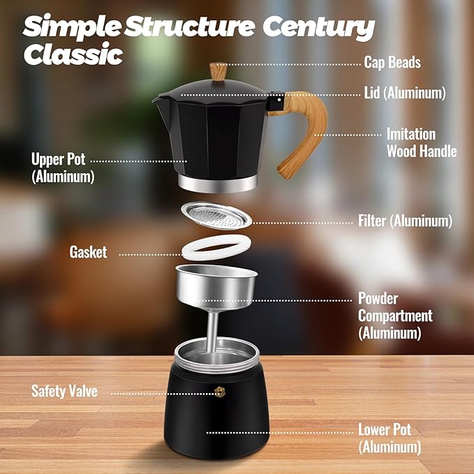 9 Cup Aluminum Moka Pot Classic Stovetop Espresso Coffee Maker 450ml 15oz Coffeemaker Percolator Mocha Pot Greca Coffee Maker Cafe Makers for Italian and Cuban Café Brewing Black