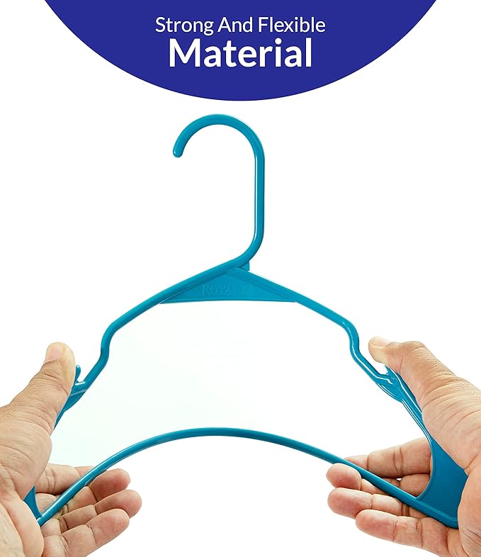 Royale Linens 60 Pack Blue Plastic Hangers for Clothes - Heavy Duty Clothes Hanger for Everyday Use - Lightweight & Space Saving Notched Plastic Hangers