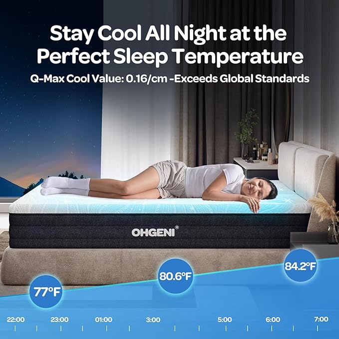 OhGeni 8 Inch Full Size Mattress, Cooling Gel Memory Foam Bed Mattresses in a Box, Cool Touch Surface, Ergonomic Support & Pressure Relief, Medium Feel, CertiPUR-US Certified Foam, Designed in USA