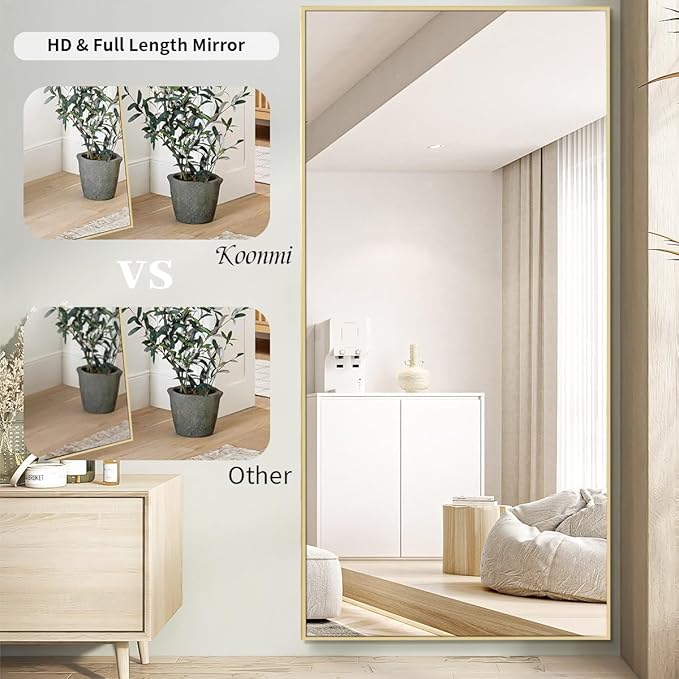 Koonmi 78"x35" Floor Mirror Full Length, Bedroom Floor Body Mirror with Stand, Large Gold Mirror, Leaning, Standing or Hanging Horizontally/Vertically (Gold)