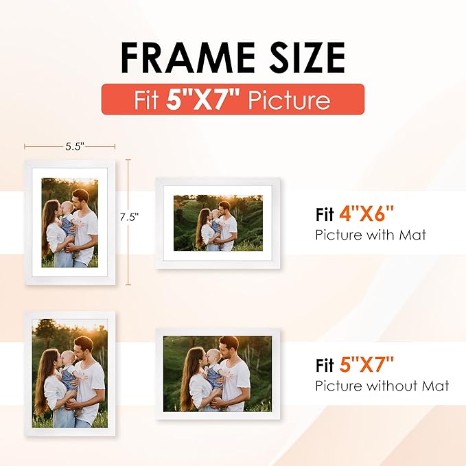 FIXSMITH 5x7 Picture Frame Set of 6, White Photo Frames Bulk with HD Plexiglass, Display Pictures 4x6 with Mat or 5x7 Without Mat, Multi Picture Frames Collage for Tabletop or Wall Display