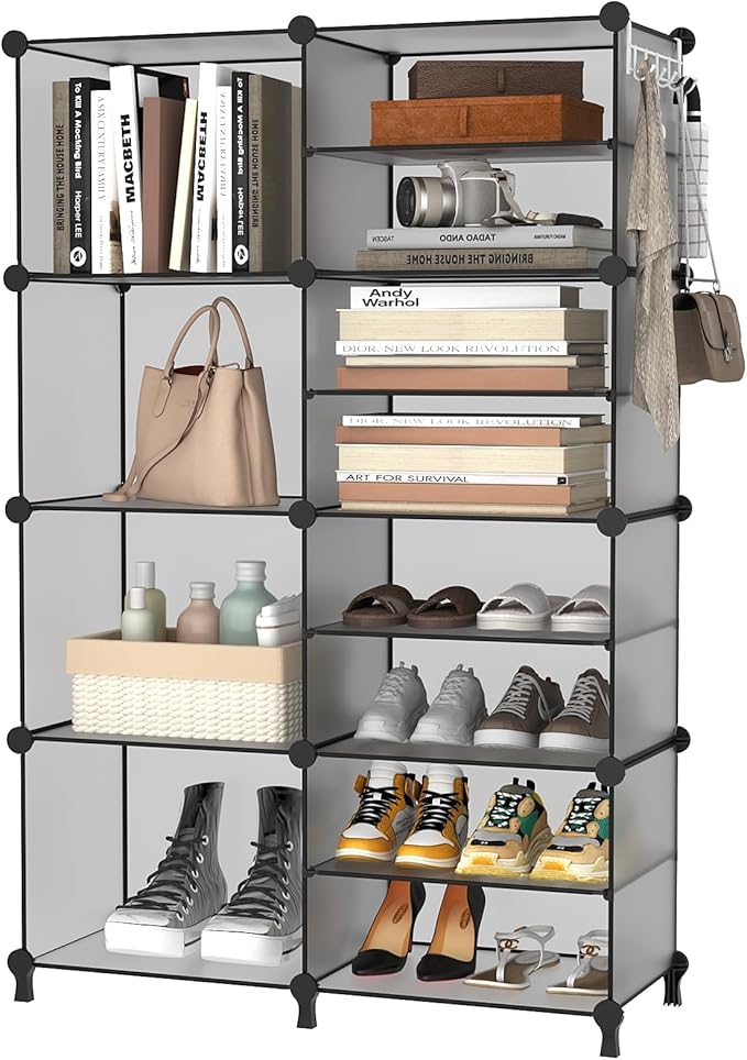 AWTATOS Closet Organizer 8 Cube Storage Shelves Clothes Organizers Stackable Cubby Shelving for Closet Bedroom Living Room Grey