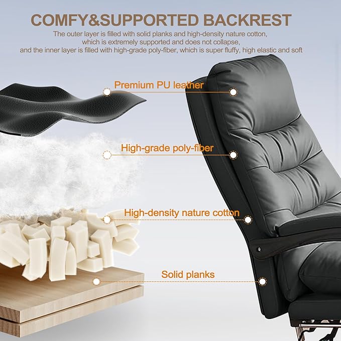 Office Chair with Retractable Footrest, Heavy-Duty Ergonomic Chair, Adjustable Height High Back Computer Gaming Chairs