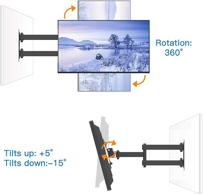 EVERVIEW Full Motion TV Monitor Wall Mount Bracket Articulating Arms Swivel Tilt Extension Rotation for Most 13-42 Inch LED LCD Flat Curved Screen Monitors & TVs, Max VESA 200x200mm up to 44lbs