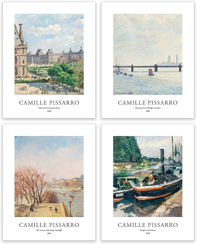 EVOLE HOME Camilie Pissarro Art Prints, Set of 4 Wall Art, Unframed 8x10 Art Prints, Giclée Prints, Impressionism Art Poster for Home Decor, Office Wall Decor, Gift for Men, Women