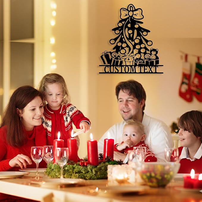 Personalized Christmas Tree Metal Sign, Custom Signs Outdoor Metal Wall Decor, Merry Christmas Tree Signs Wall Decoration for Home Living Room, Bedroom, Office, Garden, Porch