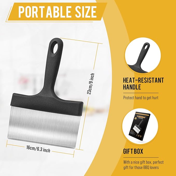 Heavy Duty Grill Scraper Stainless Steel Griddle Scraper with 5" Handle,Sturdy Food Scraper Tool Kitchen for Blackstone Grill Accessories,Outdoor Barbecue Turners Tools