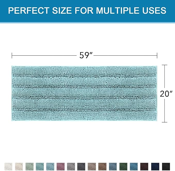 H.VERSAILTEX Bathroom Rugs Bath Mat Runner Rug Non Slip Kitchen Rug Extra Long Bath Rug Runners Oversized 59" x 20" Absorbent Washable Dry Fast Plush Area Rug for Bathroom/Bedroom - Aqua Haze