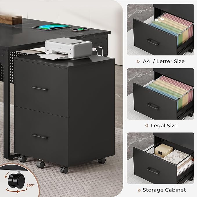 71" Executive Desk, Reversible L Shaped Desk with Mobile File Cabinet & Power Outlets, Large Office Desk with Drawers, Storage Shelves, Hooks, Corner Computer Desk for Home Office (Black)