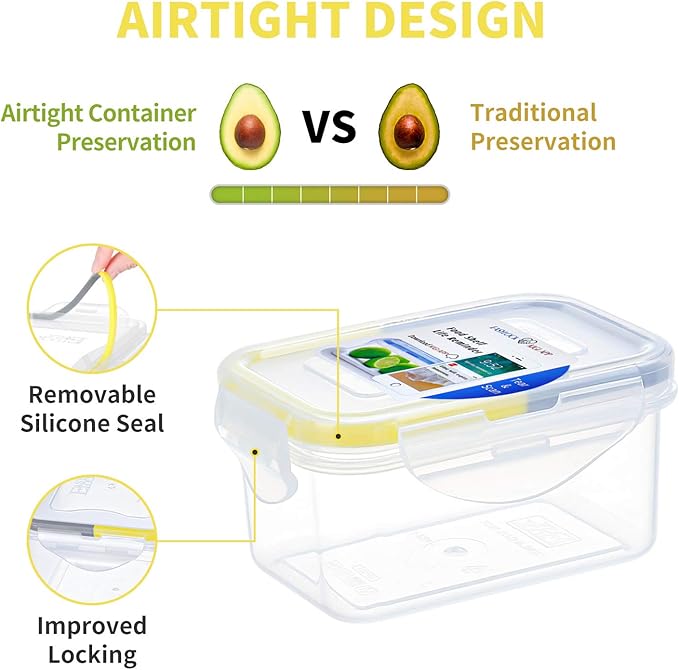 KIGI 4 PACK 6OZ Small Plastic Food Storage Container Set Portion Control Mini Bento Box Leaf-proof To-go Container with Lids